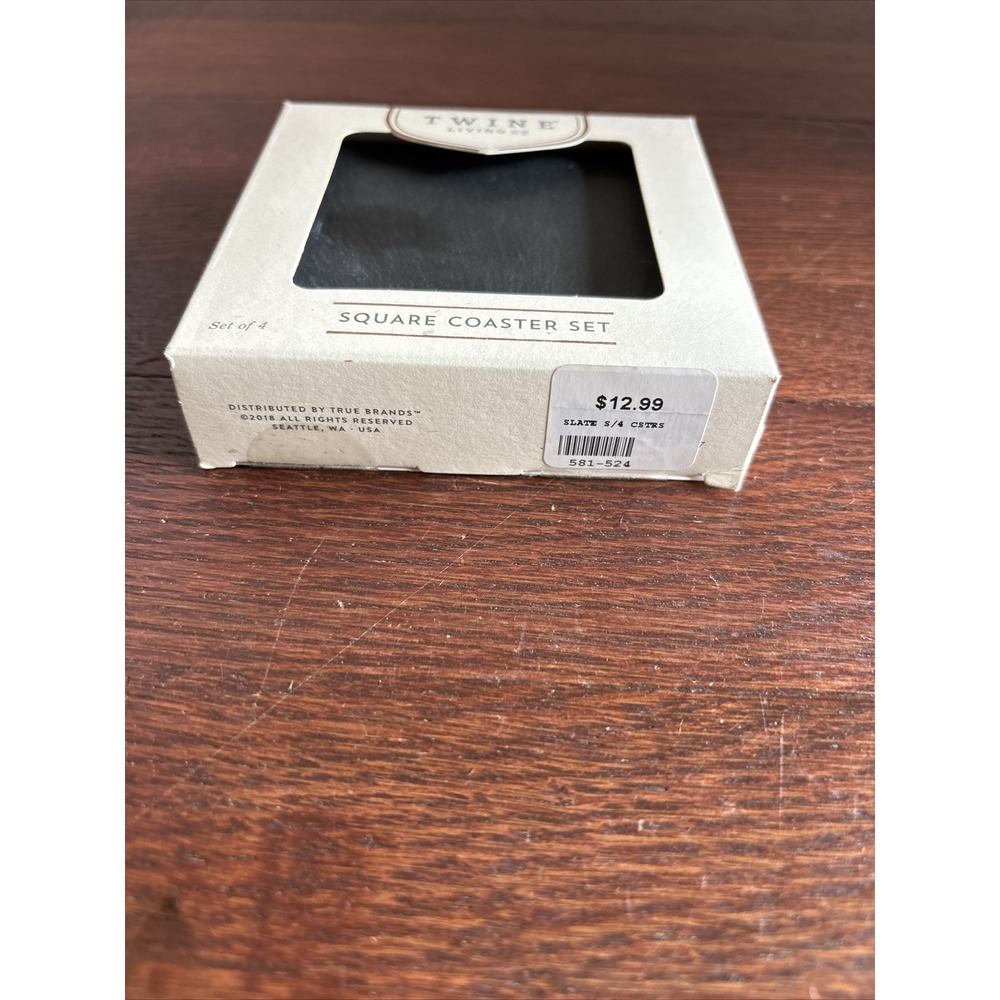 Twine Living - Natural Slate Square Coasters, Set of 4, 4 Inch Square - NEW - Picture 2 of 8